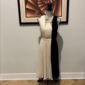 Halston Heritage Black and Cream Midi Dress